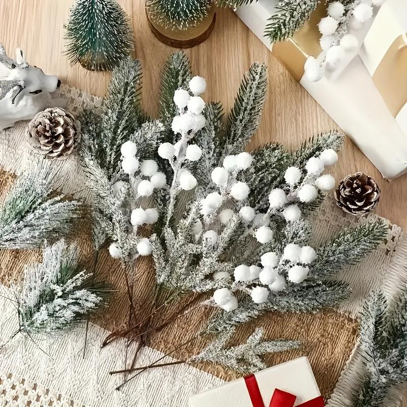 Artificial Berries and Cedar Branches in White Frost Color