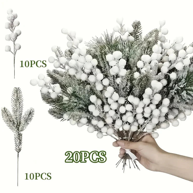 Artificial Berries and Cedar Branches in White Frost Color