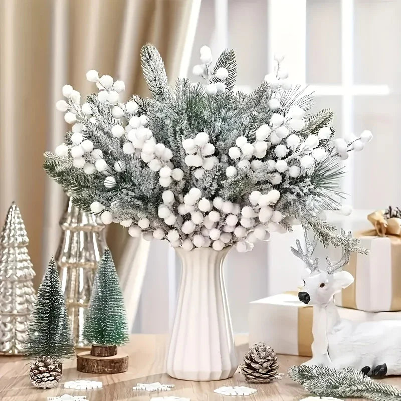 Artificial Berries and Cedar Branches in White Frost Color