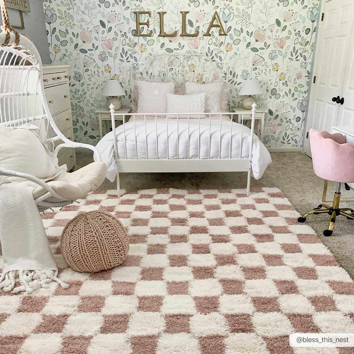 Atira Pink Checkered Area Rug – Woodcroft Home LLC