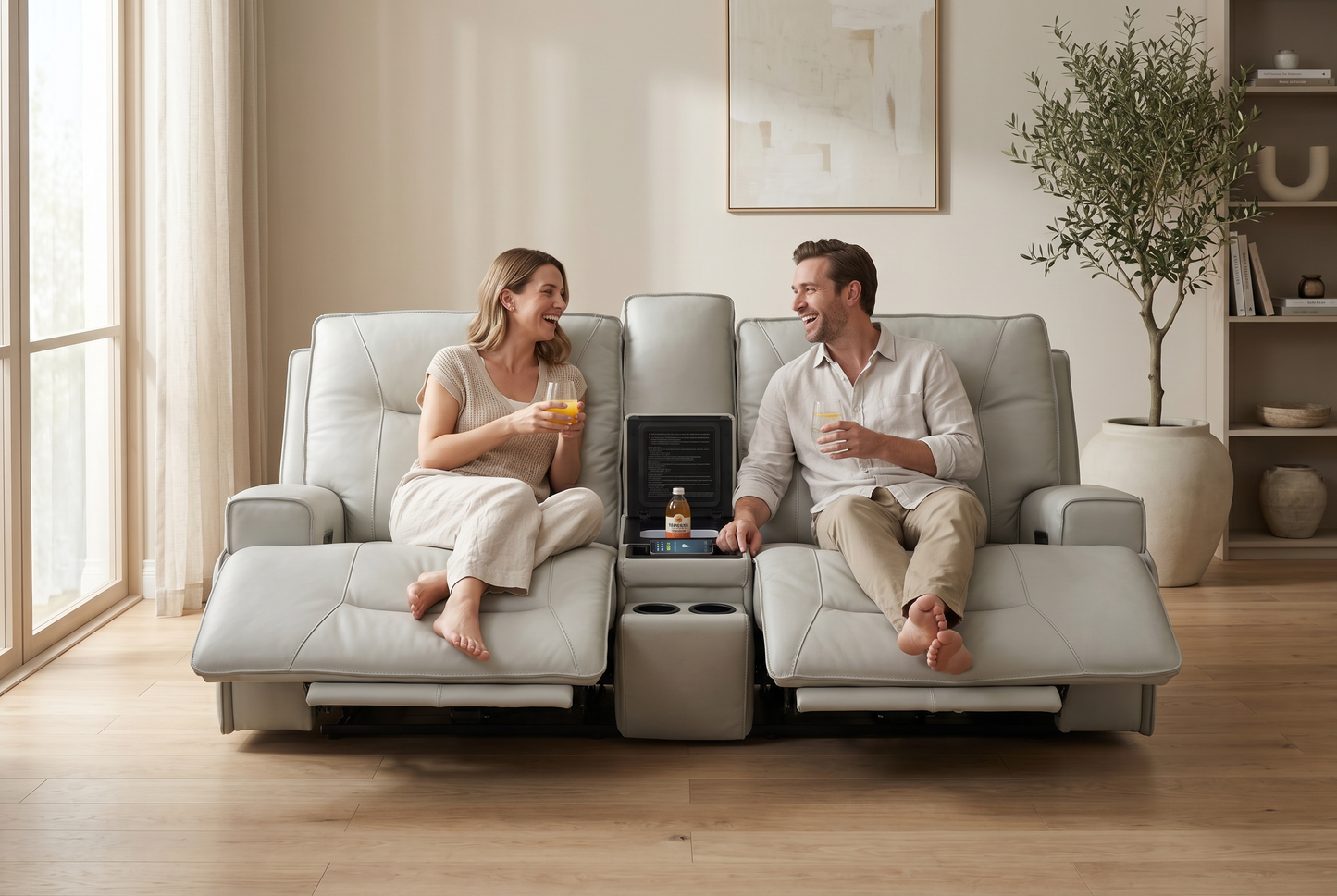 Atlas Fog Zero Gravity Power Reclining Sofa w/ Fridge