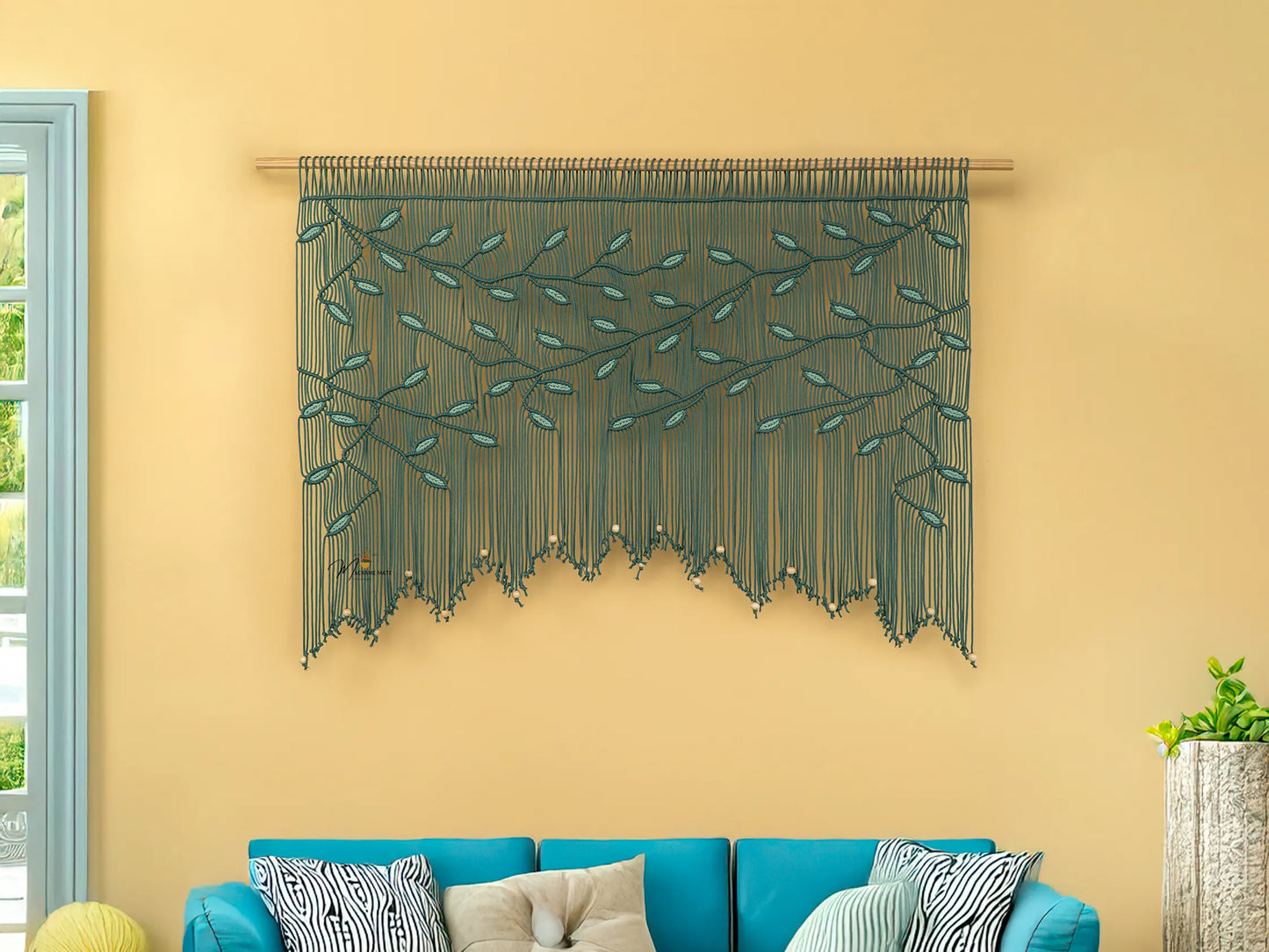 Aura Emerald Sage Macrame Window Curtain