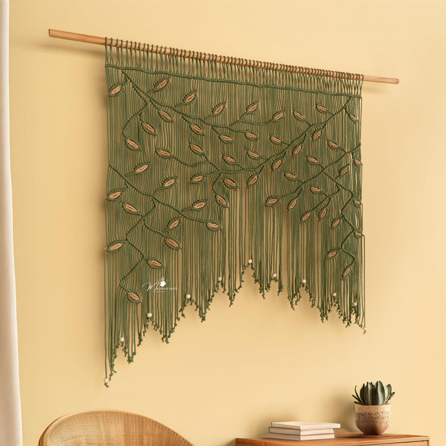 Aura Olive Latte Macrame Window Curtain