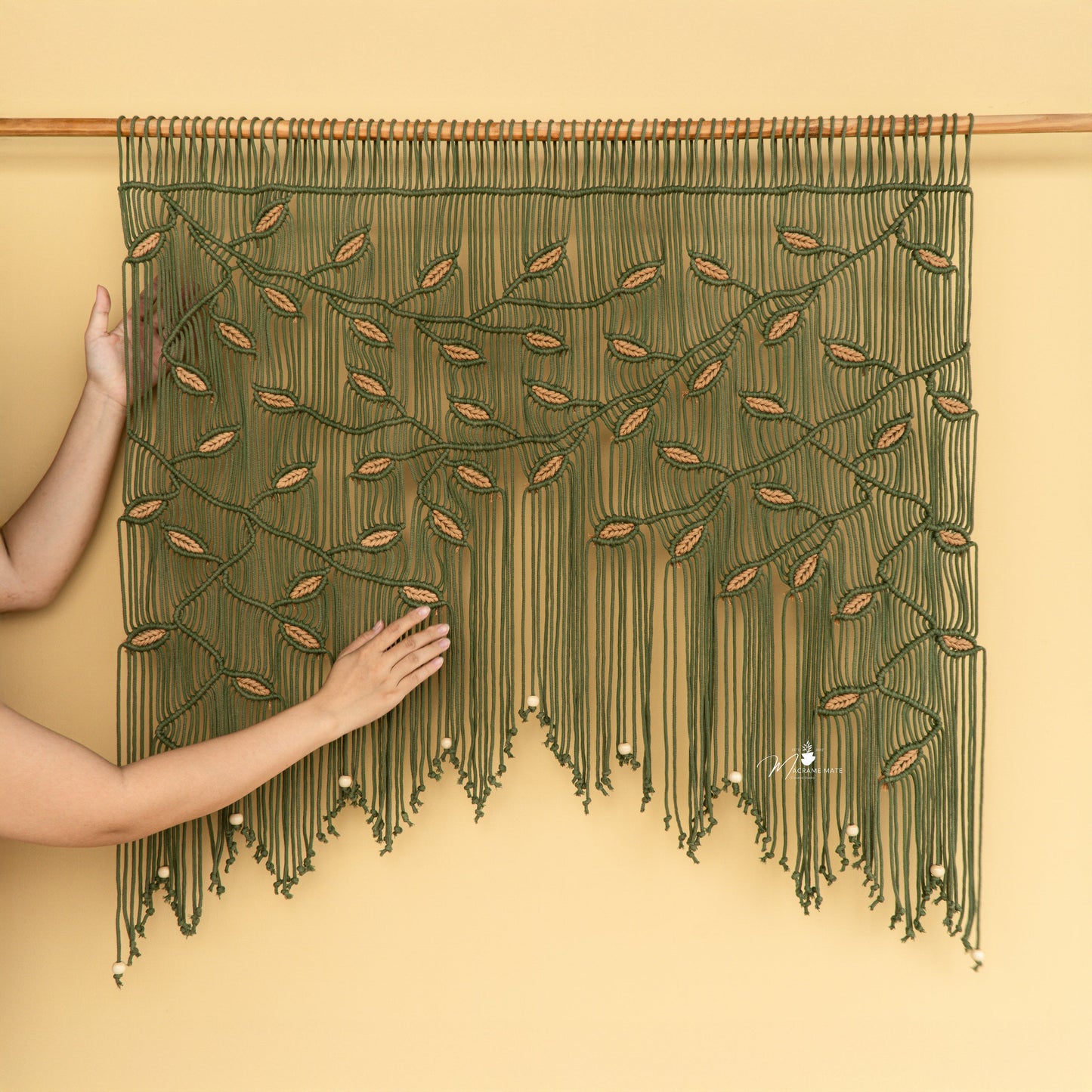 Aura Olive Latte Macrame Window Curtain
