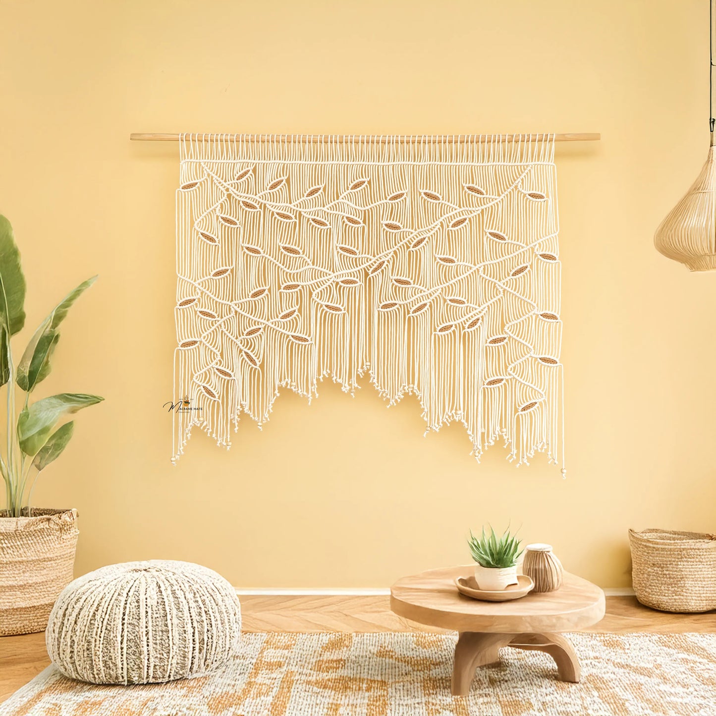 Aura Natural Latte Macrame Window Curtain