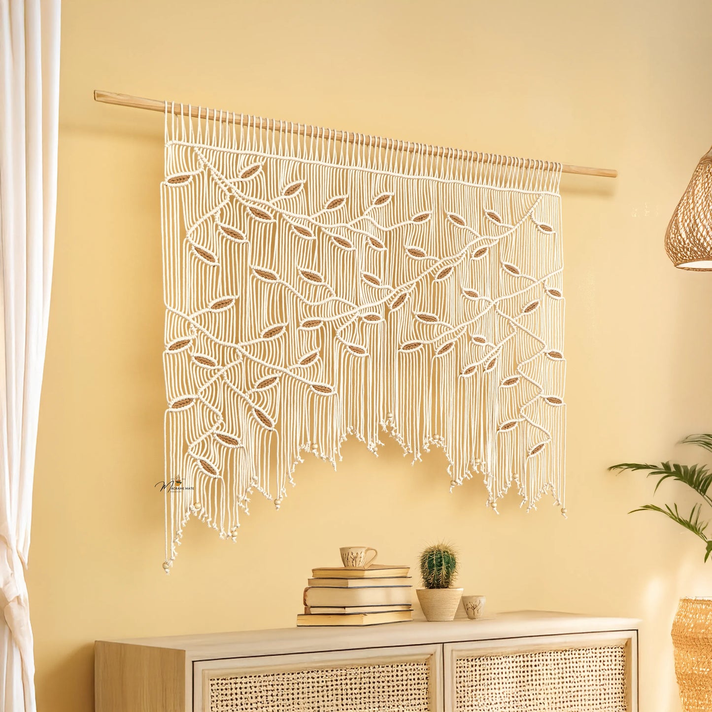 Aura Natural Latte Macrame Window Curtain