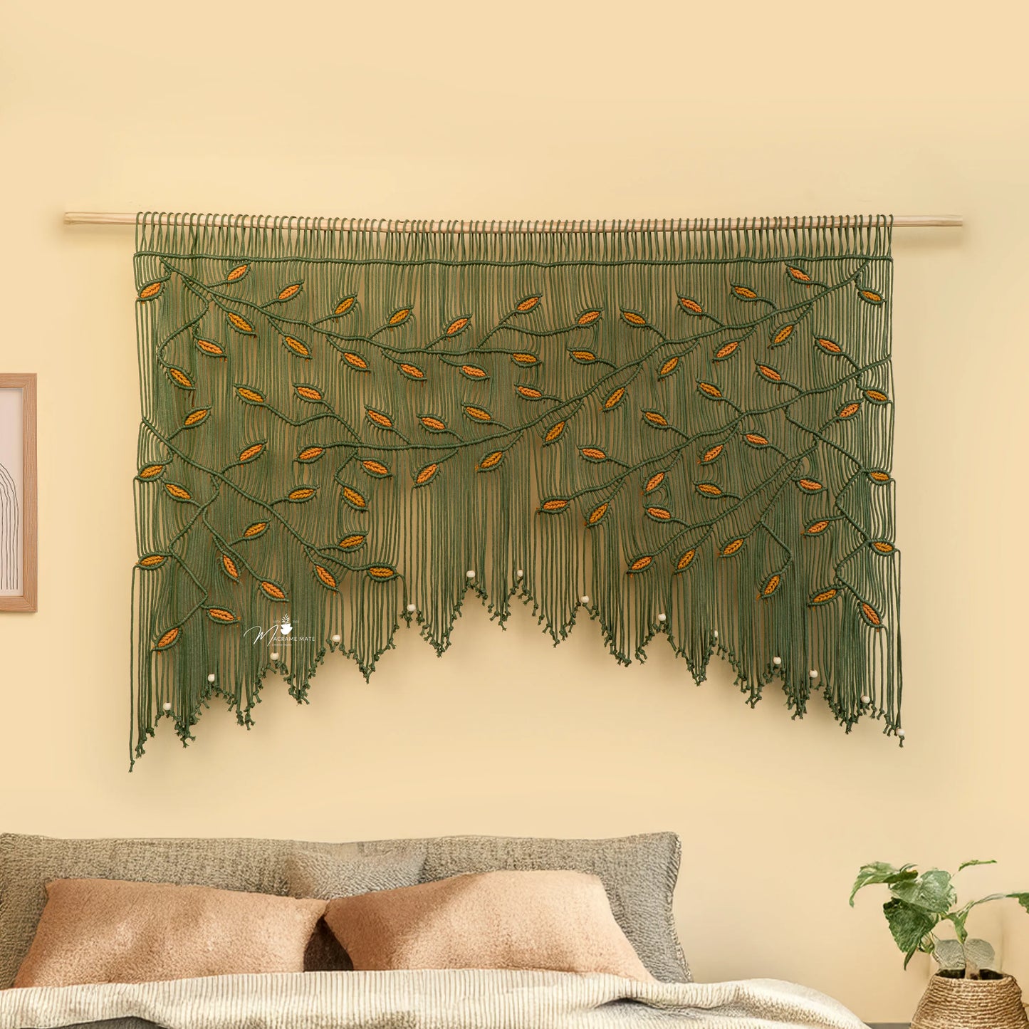 Aura Olive Mustard Macrame Window Curtain