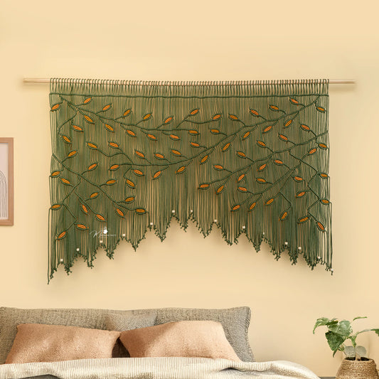 Aura Olive Mustard Macrame Window Curtain