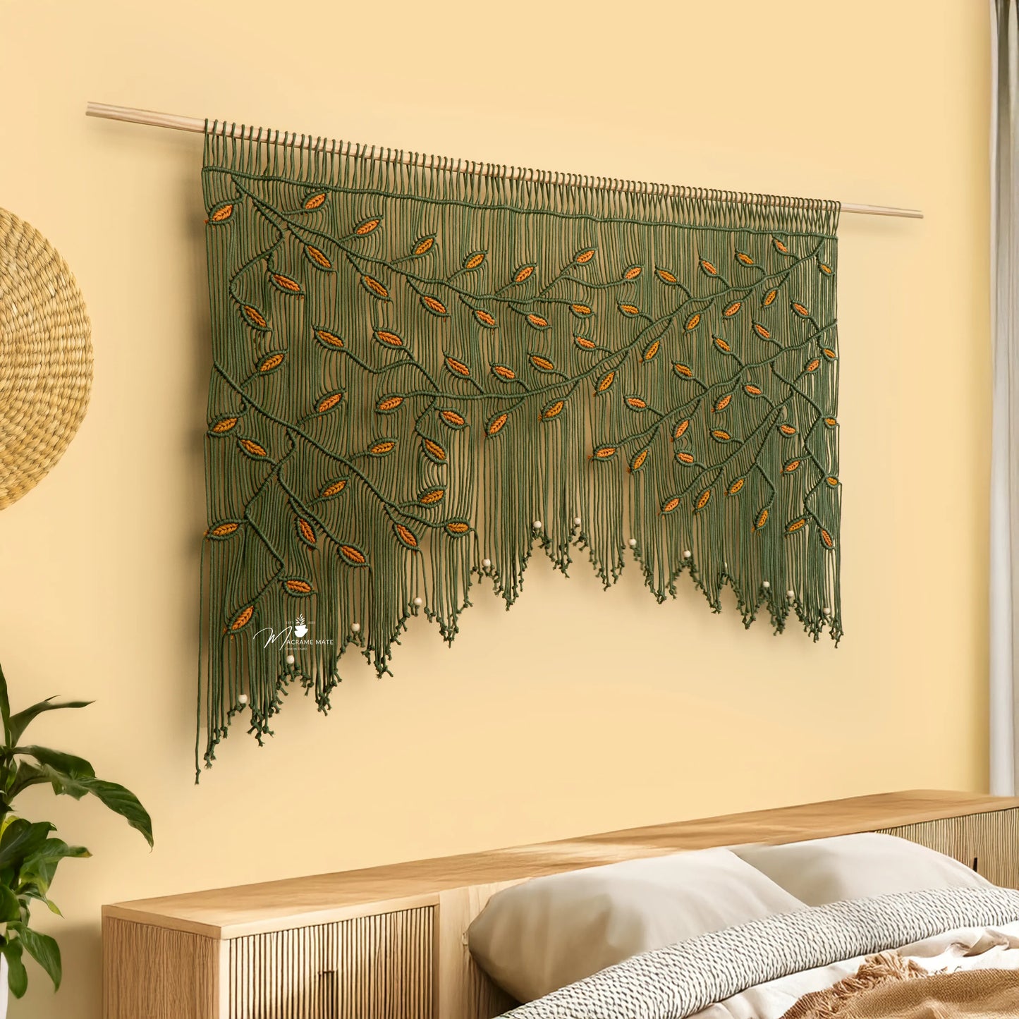 Aura Olive Mustard Macrame Window Curtain