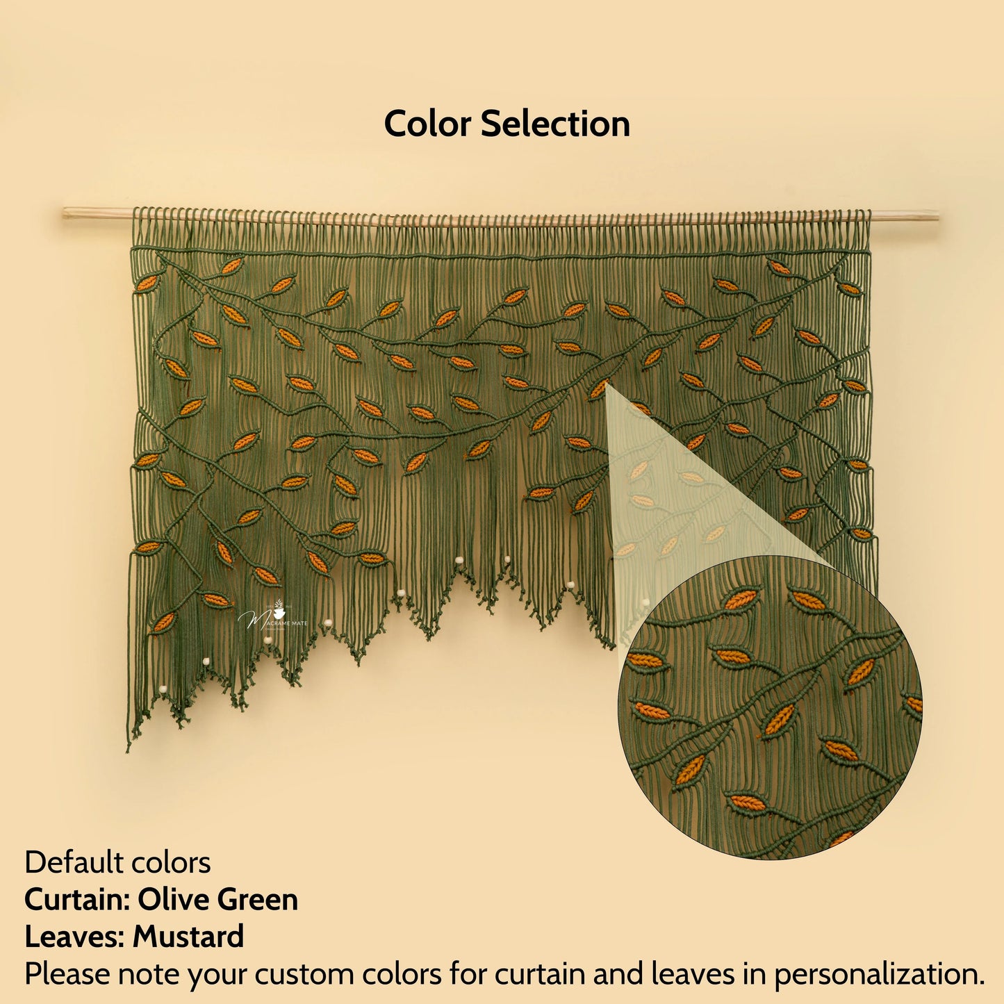 Aura Olive Mustard Macrame Window Curtain