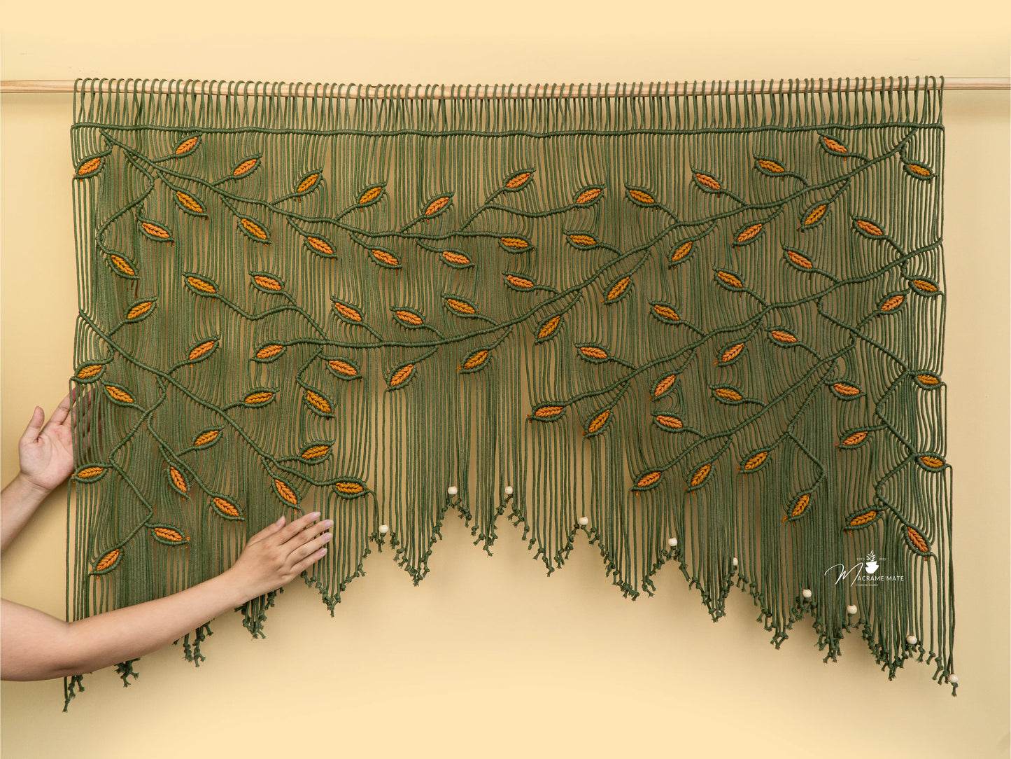 Aura Olive Mustard Macrame Window Curtain