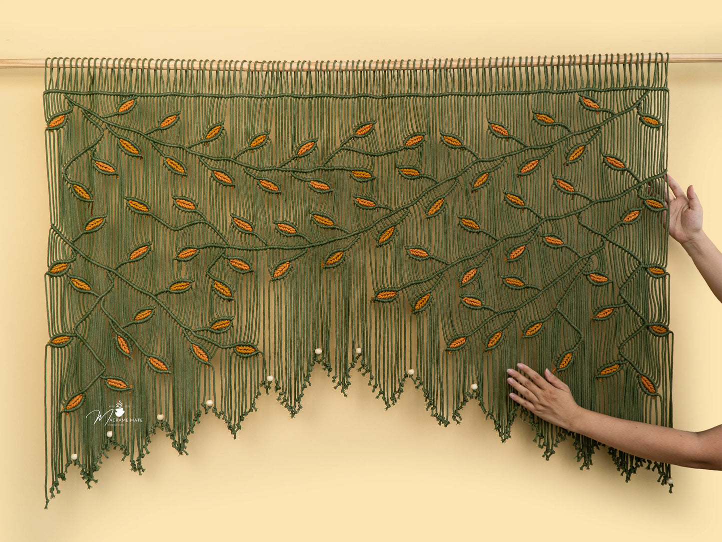 Aura Olive Mustard Macrame Window Curtain