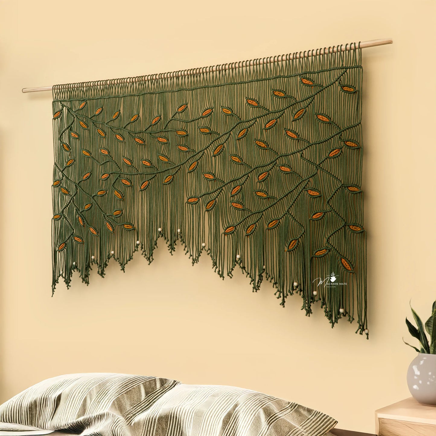 Aura Olive Mustard Macrame Window Curtain