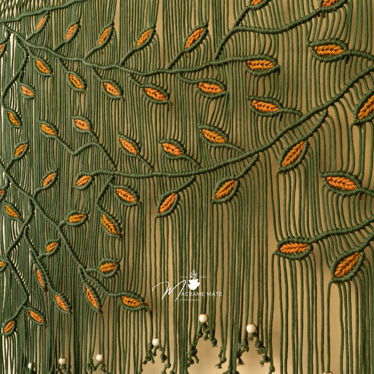 Aura Olive Mustard Macrame Window Curtain