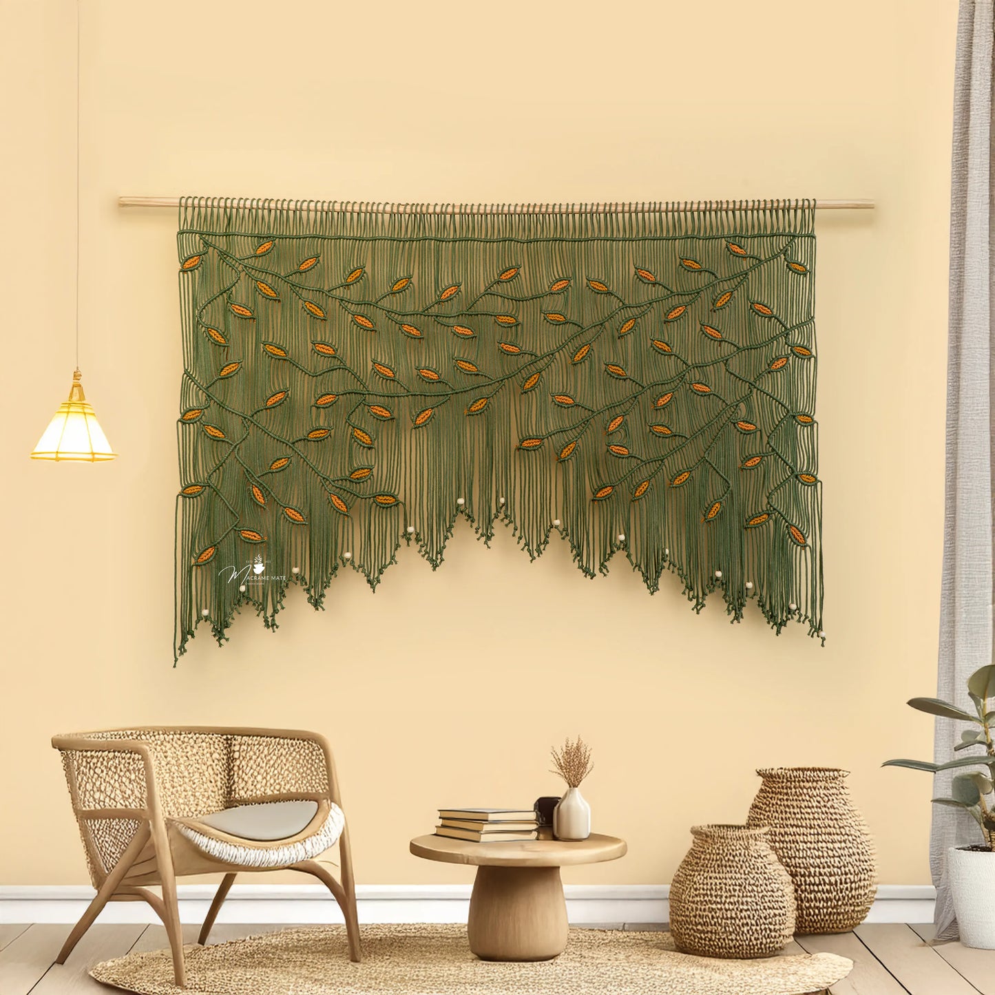 Aura Olive Mustard Macrame Window Curtain