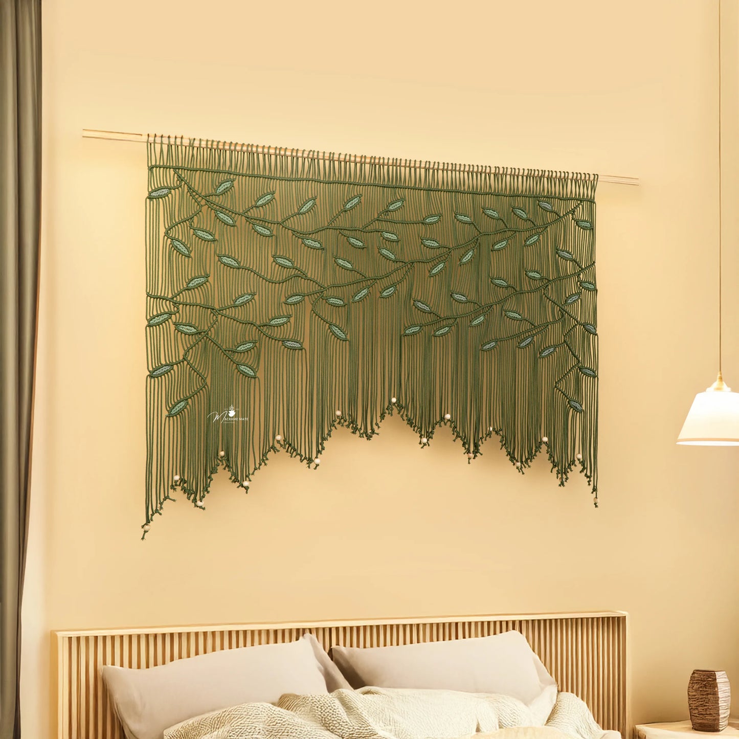Aura Olive Sage Macrame Window Curtain