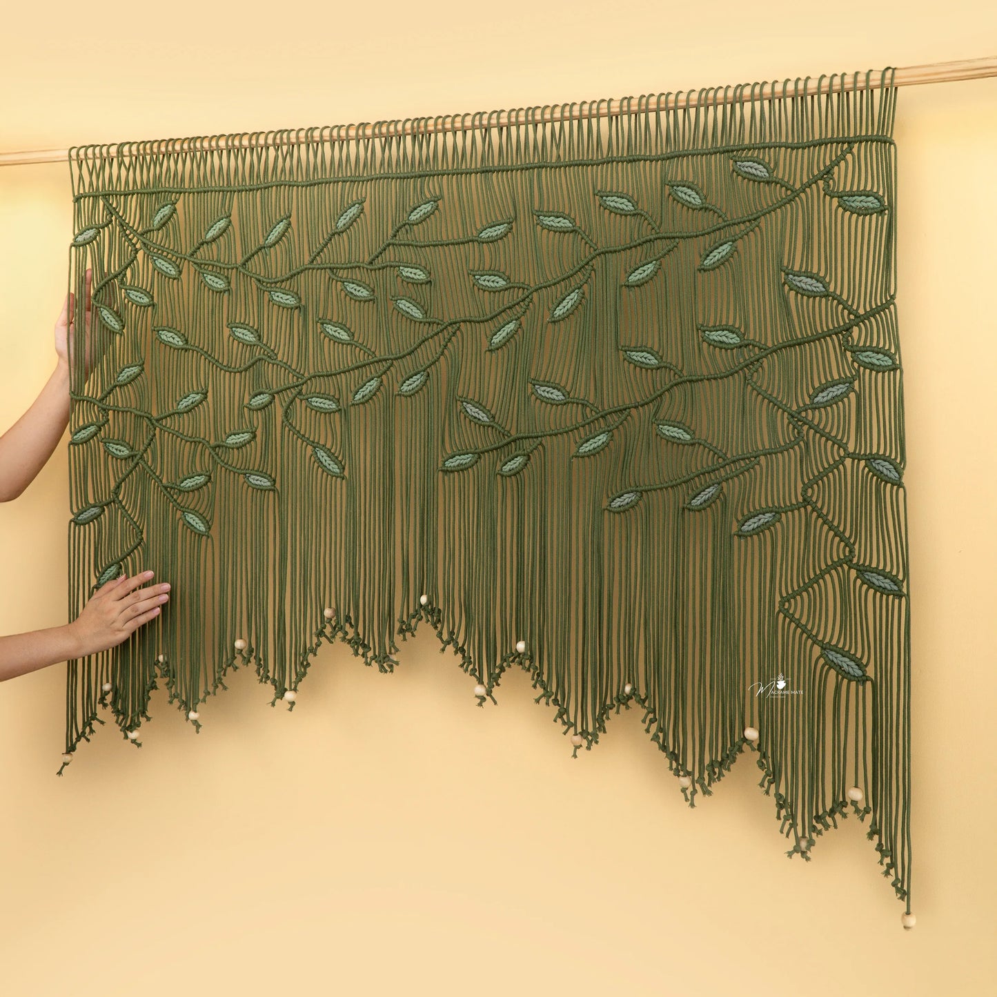 Aura Olive Sage Macrame Window Curtain