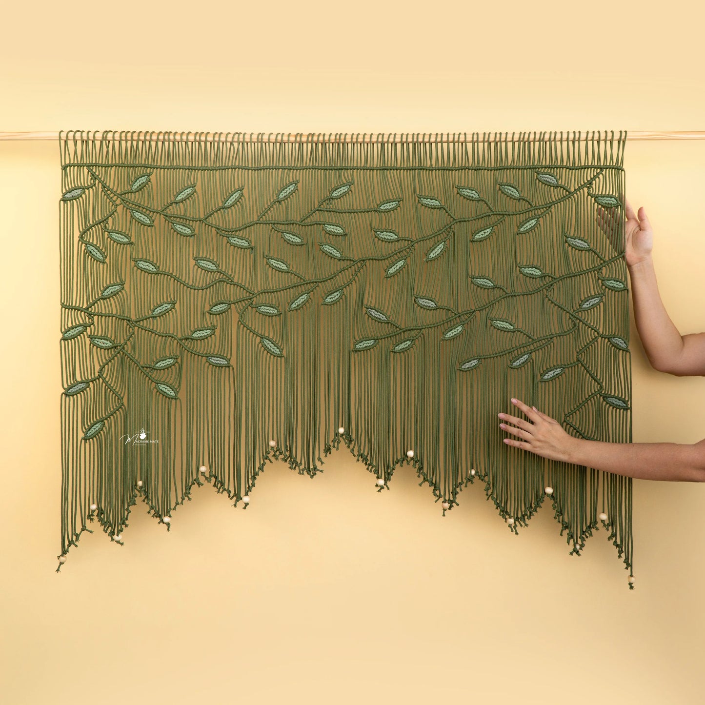 Aura Olive Sage Macrame Window Curtain