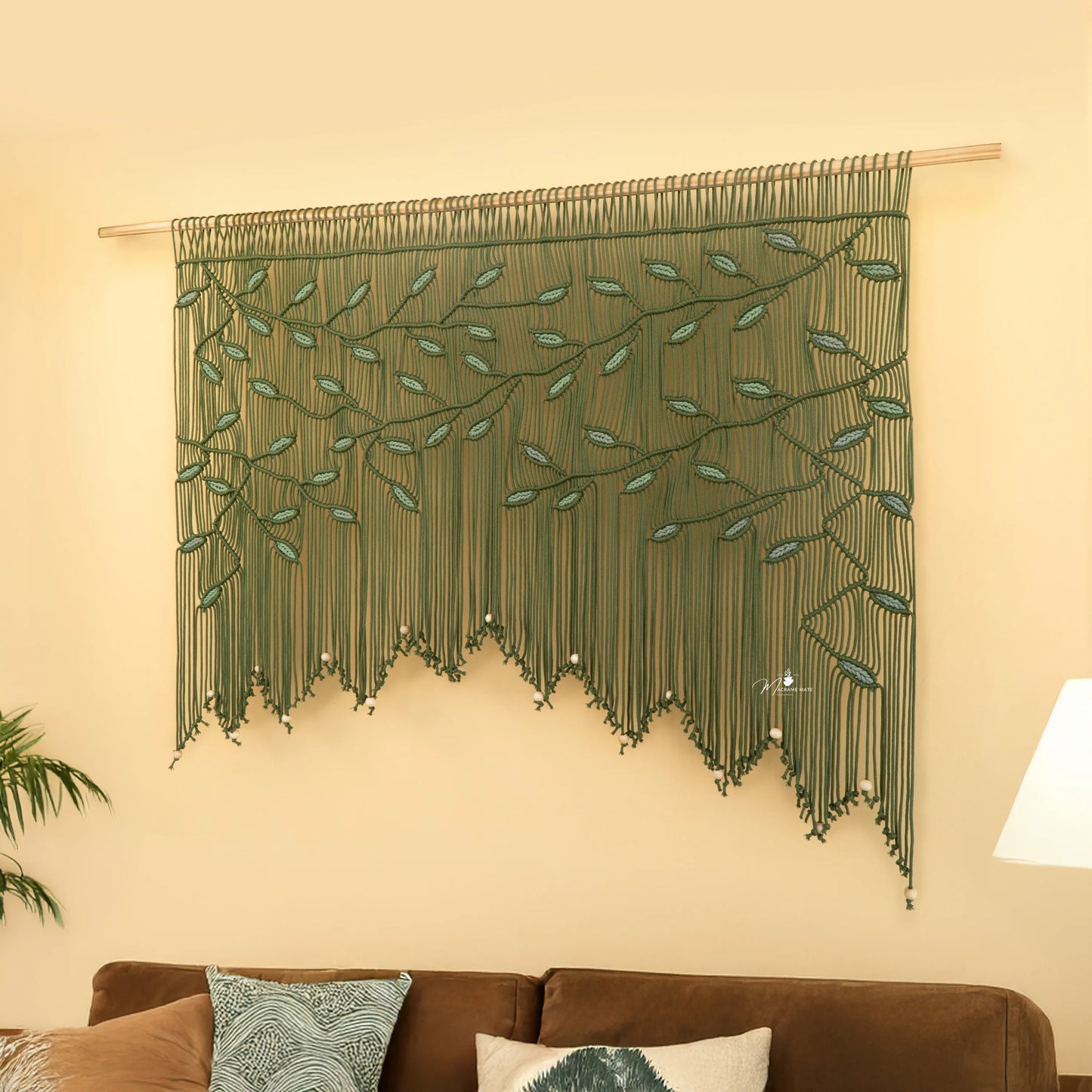 Aura Olive Sage Macrame Window Curtain