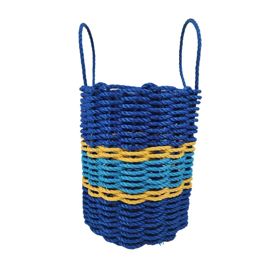 Authentic Maine Lobster Rope Storage Basket Two Tone Blue with yellow Accents