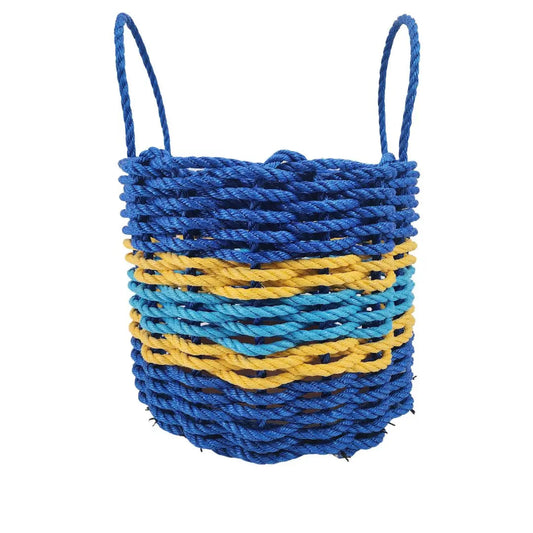 Authentic Maine Lobster Rope Storage Basket Two Tone Blue with yellow Accents