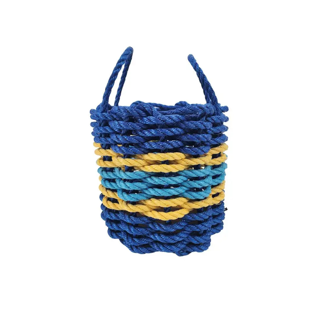 Authentic Maine Lobster Rope Storage Basket Two Tone Blue with yellow Accents