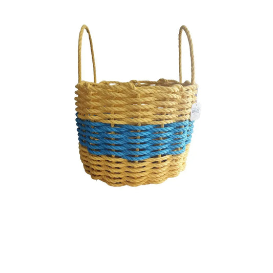 Authentic Maine Lobster Rope Storage Basket,  Yellow and Light Blue