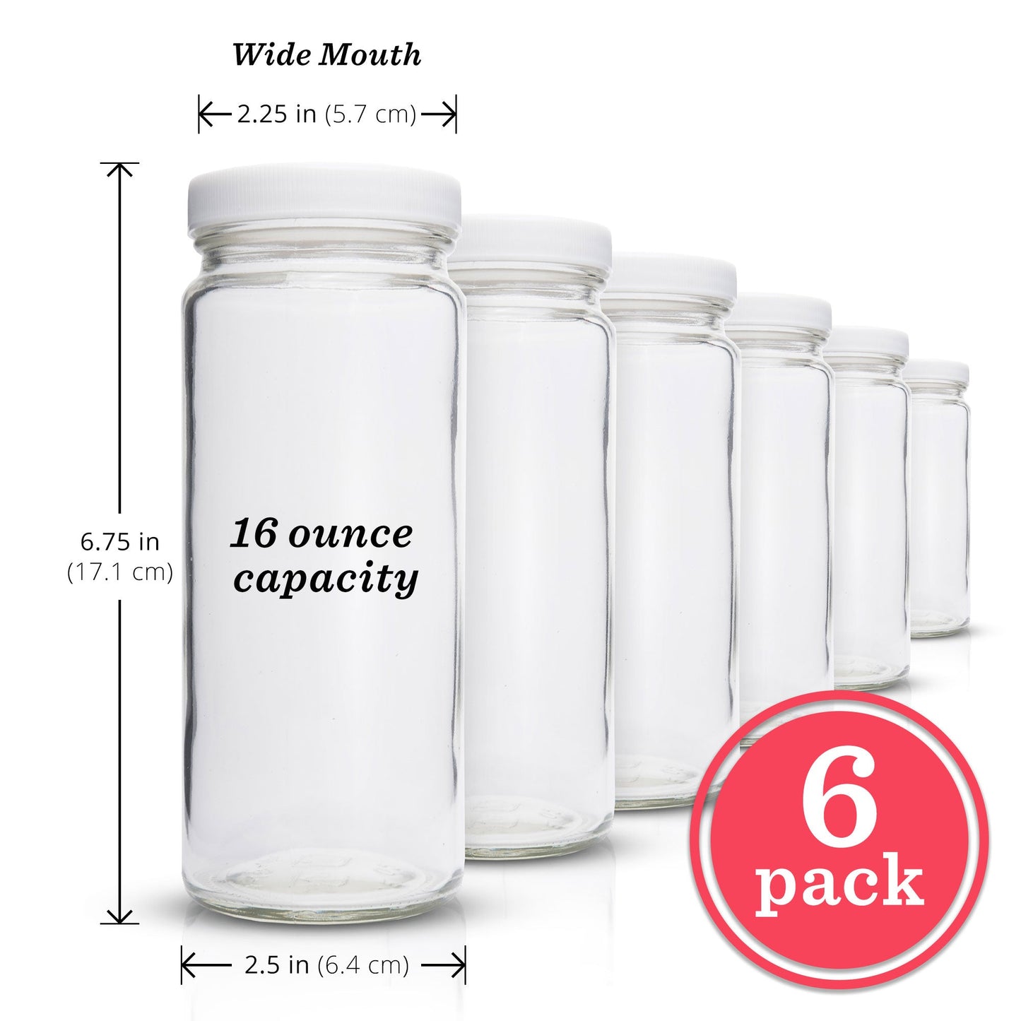 Original Series Wide Mouth Glass Bottles w/ Lids & Silicone Liner, 16 oz
