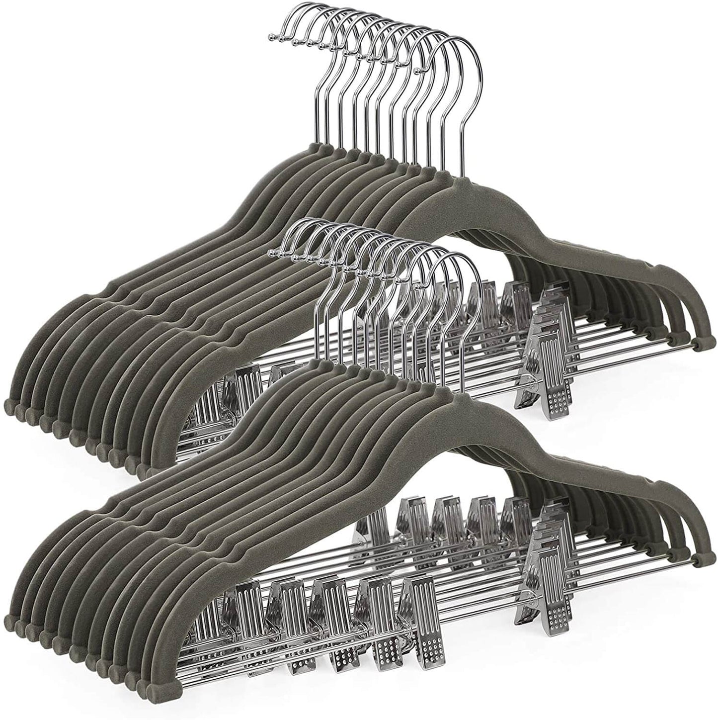 30-Pack Pants Hangers, 167 Inch Velvet Trousers Hangers, with Adjustable Clips