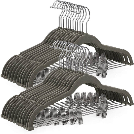 30-Pack Pants Hangers, 167 Inch Velvet Trousers Hangers, with Adjustable Clips