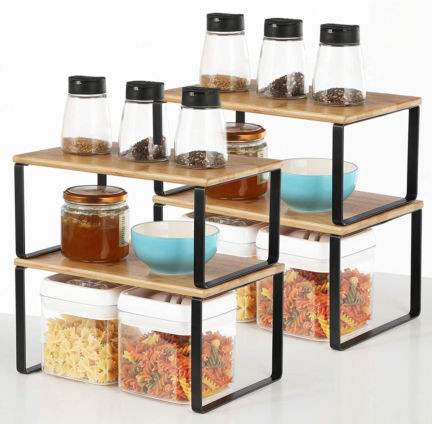 Cabinet Shelf Organizer, Set of 4 Kitchen Counter Shelves, Stackable