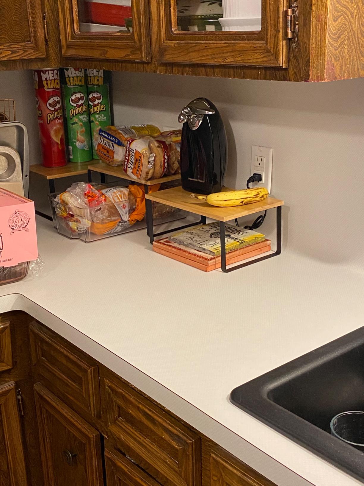 Cabinet Shelf Organizer, Set of 4 Kitchen Counter Shelves, Stackable