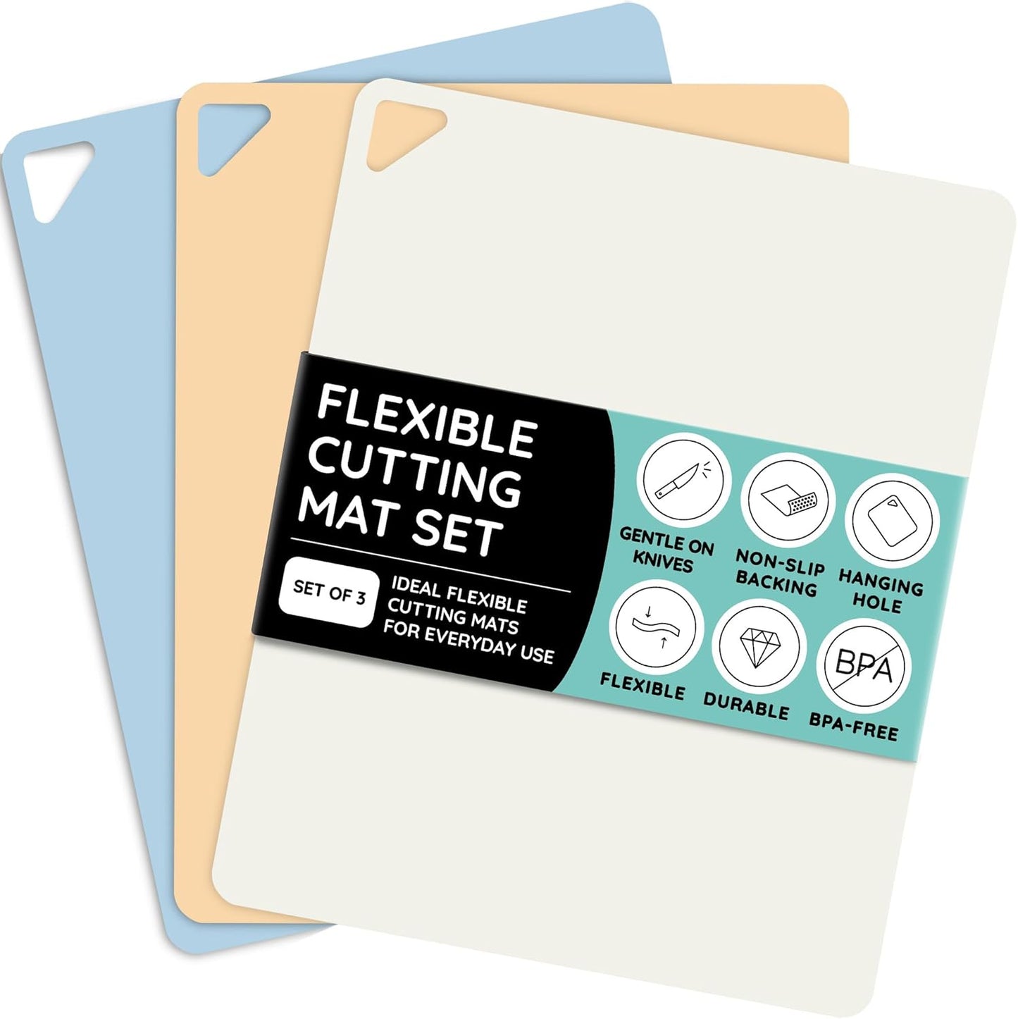 Flexible Cutting Mats Set of 3, BG/YLW/BL