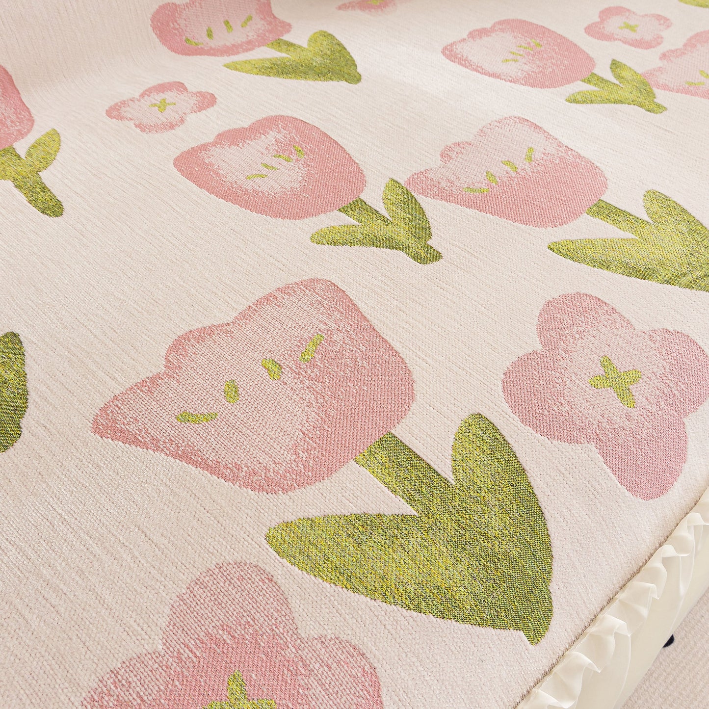 Ruffled Sweet Floral Sofa Cover with Skirt, Soft and Decorative Couch Throw Cover