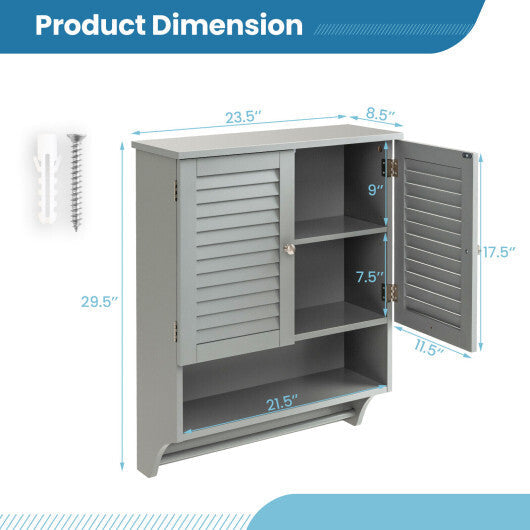 2-Doors Bathroom Wall-Mounted Medicine Cabinet with Towel Bar-White