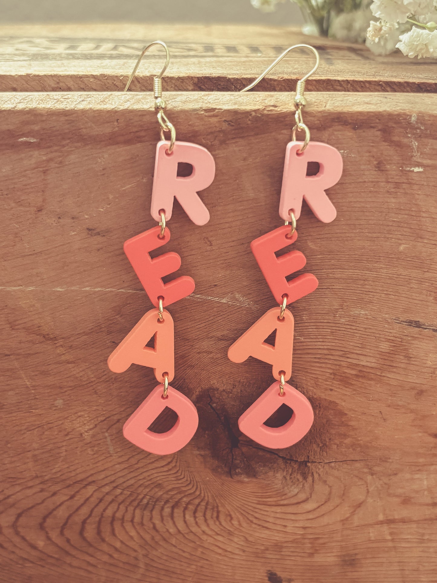 Adorable Pink R-E-A-D Earrings