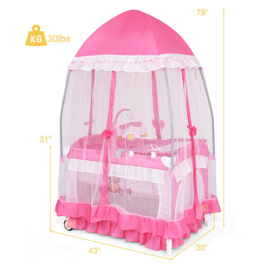 Portable Baby Playpen Crib Cradle with Carring Bag-Pink