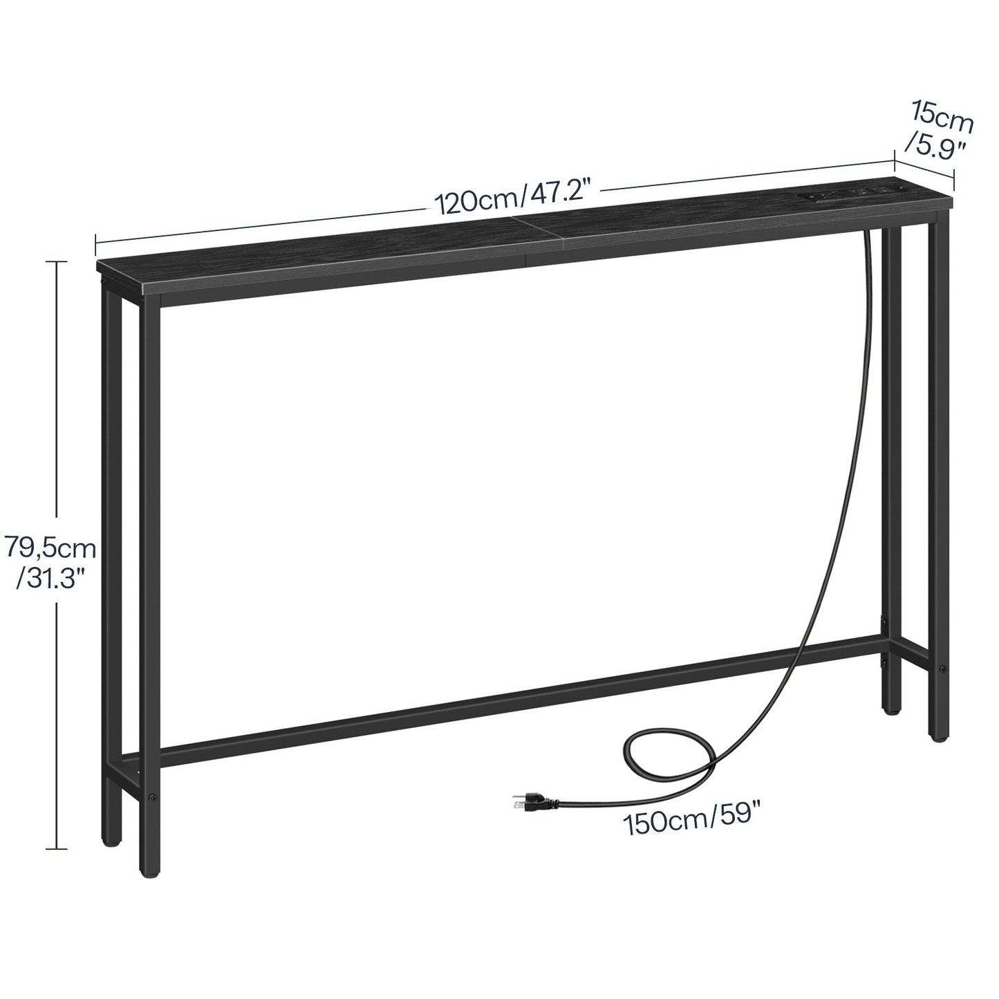 Console Table with Power Outlets, Charging Station - Black