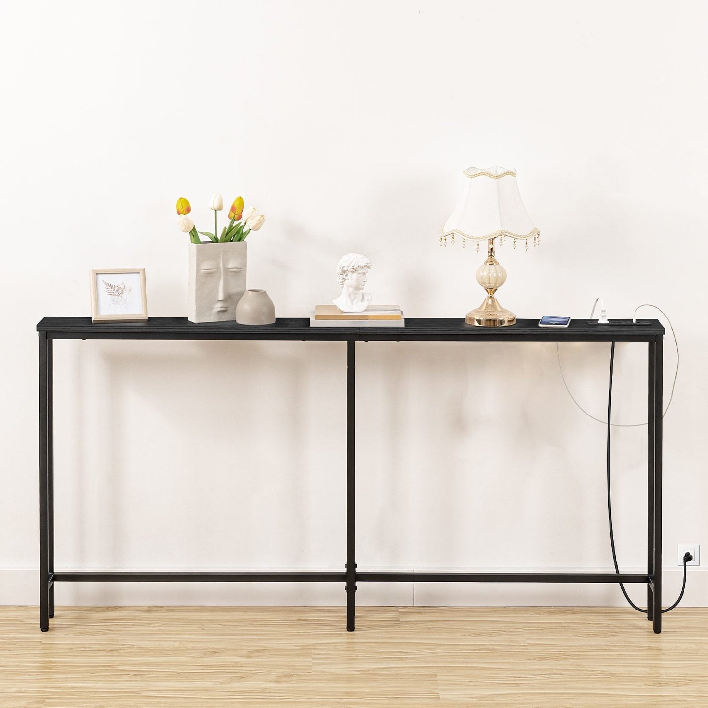 Console Table with Power Outlets, Charging Station - Black
