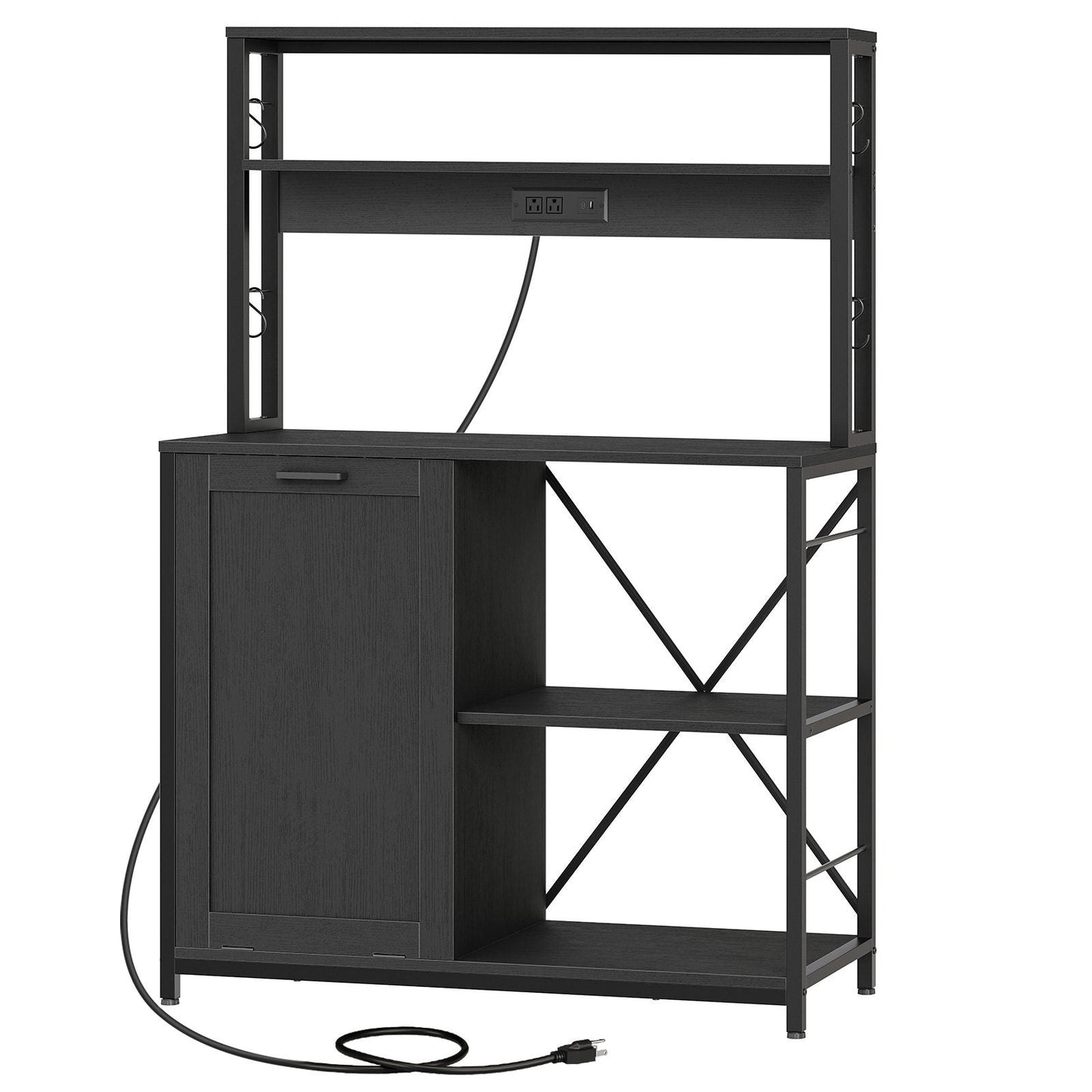 Bakers Rack with Power Outlet Microwave Stand, Coffee Bar - Black