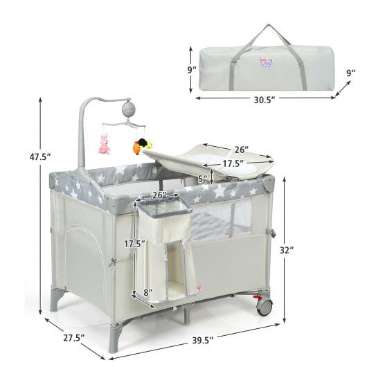 5-in-1  Portable Baby Beside Sleeper Bassinet Crib Playard with Diaper Changer-Beige
