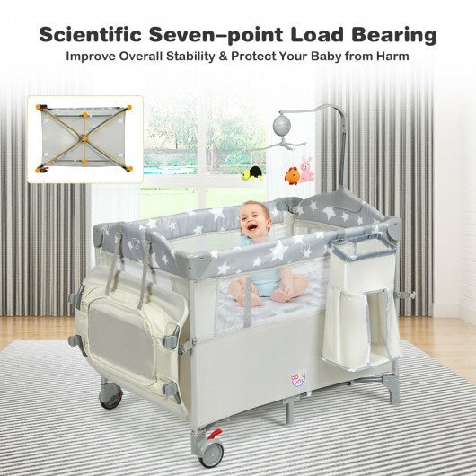 5-in-1  Portable Baby Beside Sleeper Bassinet Crib Playard with Diaper Changer-Beige