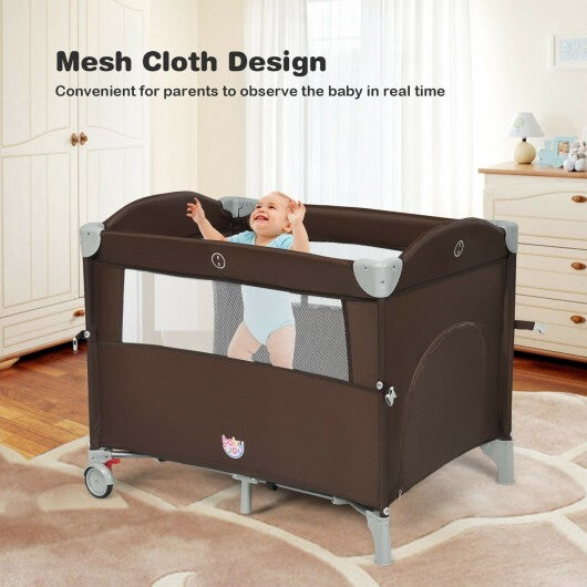 5-in-1  Portable Baby Beside Sleeper Bassinet Crib Playard with Diaper Changer-Beige