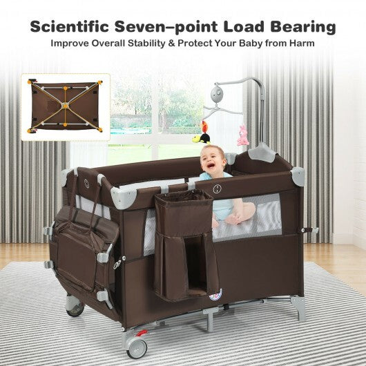 5-in-1  Portable Baby Beside Sleeper Bassinet Crib Playard with Diaper Changer-Beige