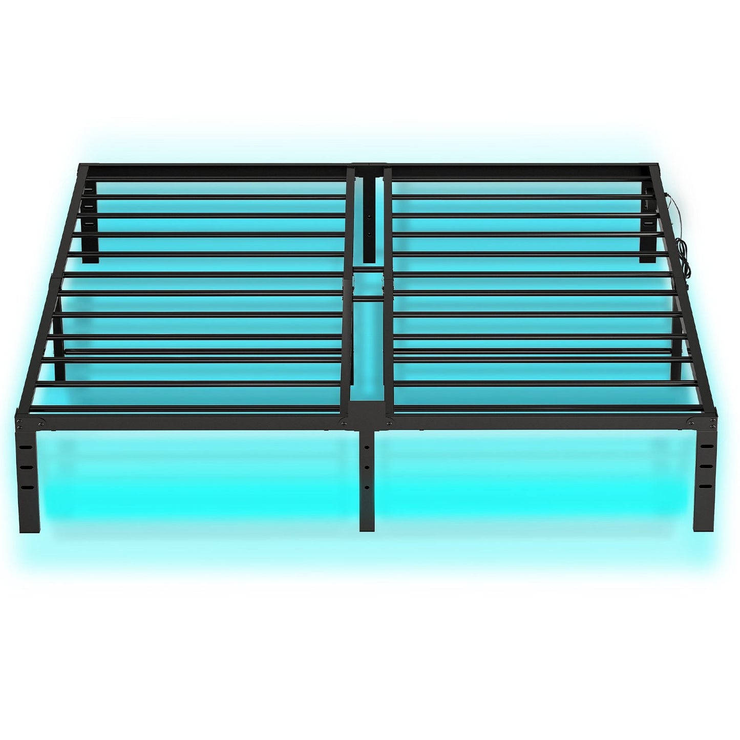 King Bed Frame with LED Lights Charging Station - Black
