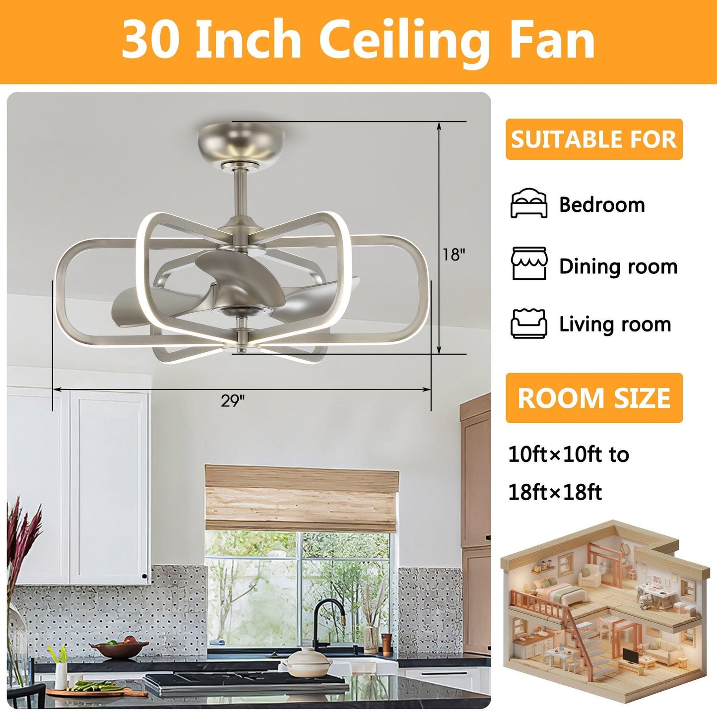 30" Theron Modern DC Motor Downrod Mount Reversible Ceiling Fan with LED Lighting and Remote Control