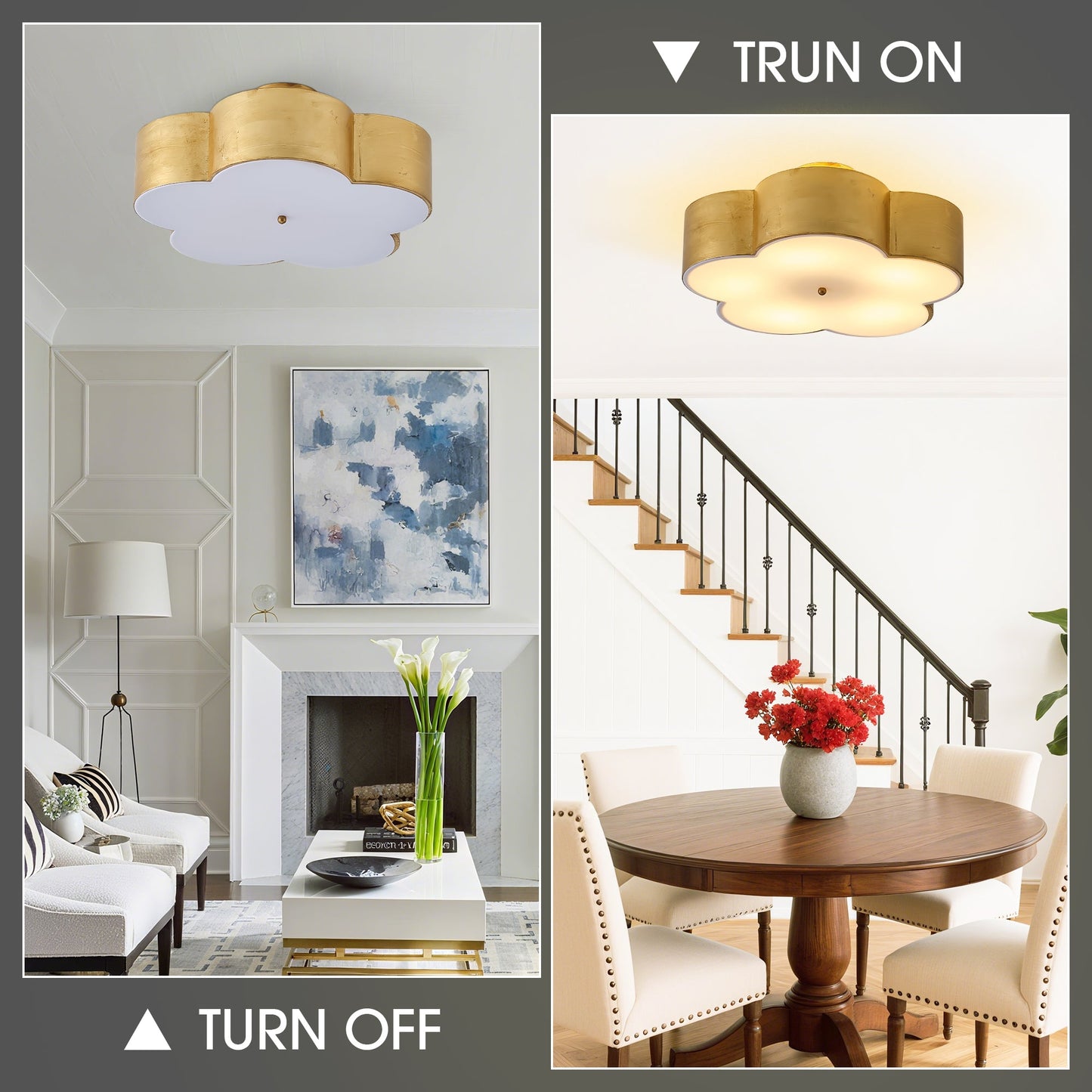 20 Inch Joyce 5-Light Vintage Golden Semi-Flush Mount Ceiling Light