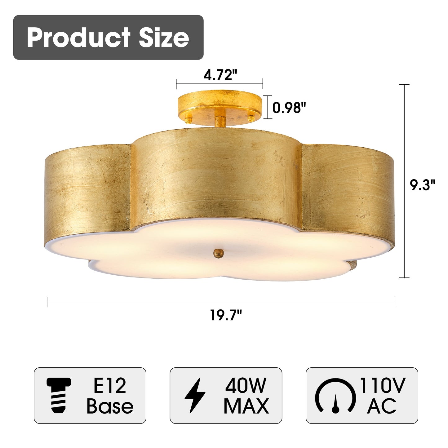 20 Inch Joyce 5-Light Vintage Golden Semi-Flush Mount Ceiling Light
