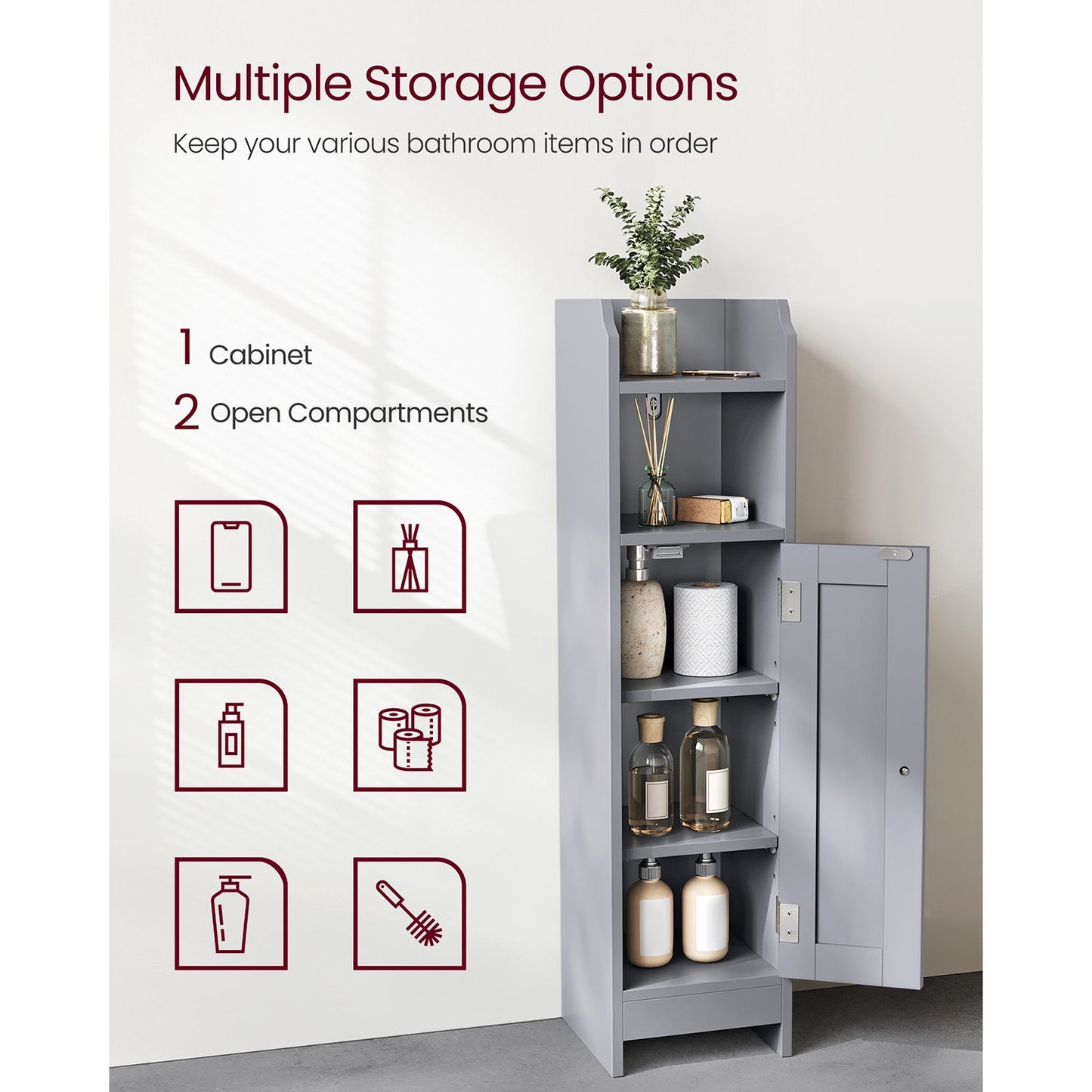 Small Bathroom Storage Corner Floor Cabinet with Door and Shelves