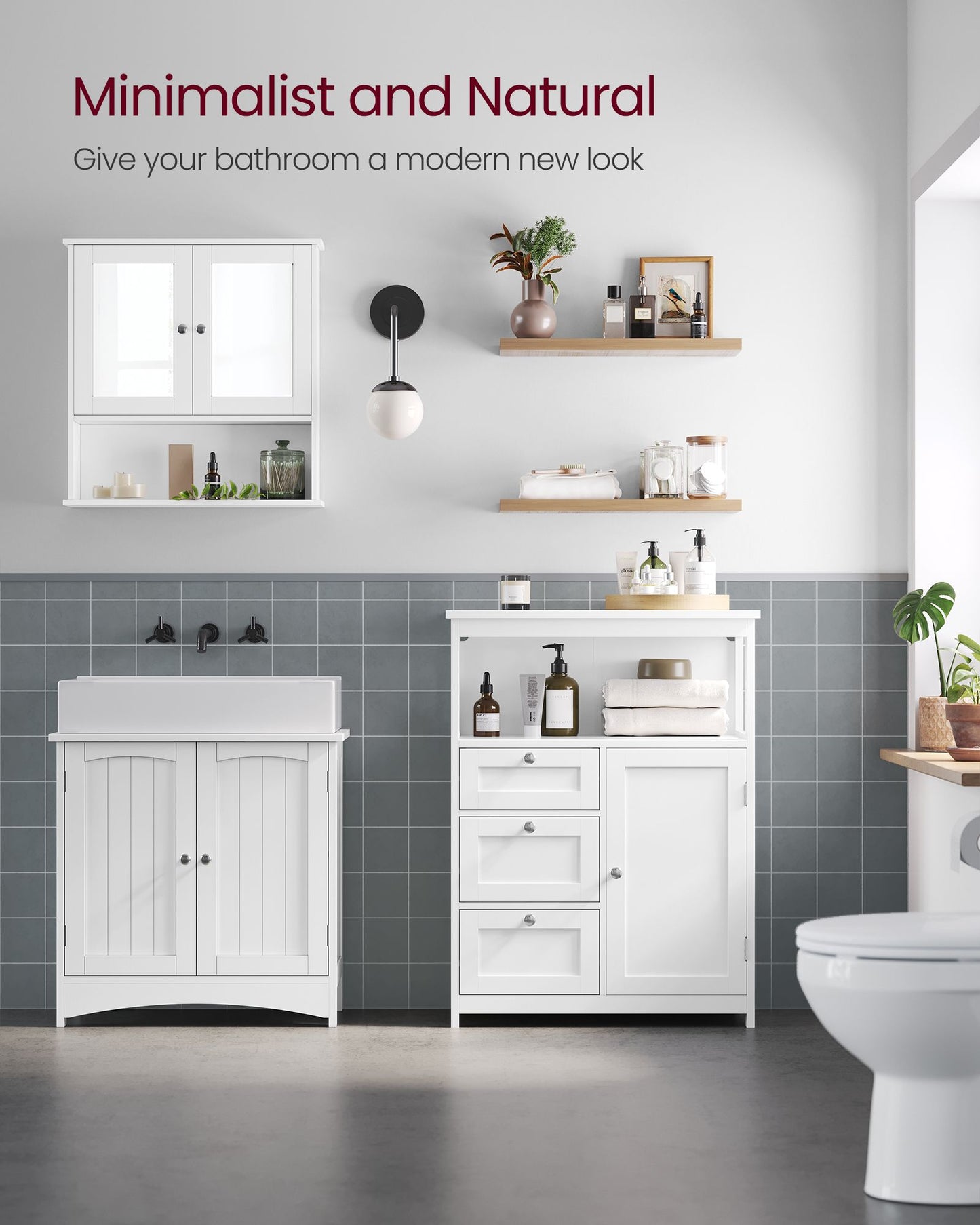 Bathroom Floor Storage Cabinet with 3 Drawers